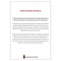 El Ayuntamiento de Mula activa dispositivo de seguridad ante la alerta por DANA y solicita precaución a la ciudadanía