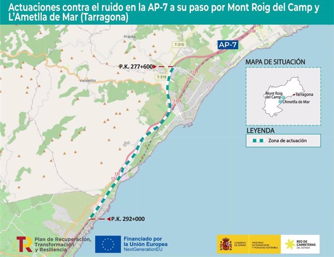 Actuaciones contra el ruido en la AP-7 en Tarragona.