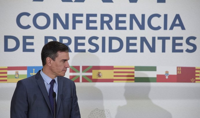 El presidente del gobierno de España, Pedro Sánchez, participa en la Conferencia de Presidentes, en el Museo Arqueológico Benahoarita, a 13 de marzo de 2022, en Los Llanos de Aridane, La Palma, Canarias (España).