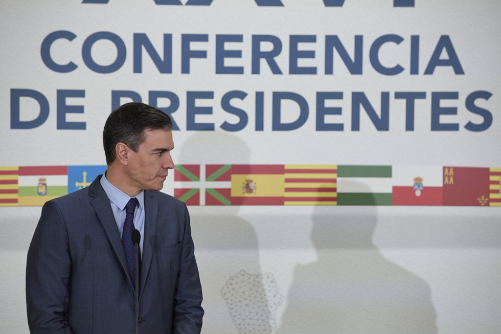 El presidente del gobierno de España, Pedro Sánchez, participa en la Conferencia de Presidentes, en el Museo Arqueológico Benahoarita, a 13 de marzo de 2022, en Los Llanos de Aridane, La Palma, Canarias (España).