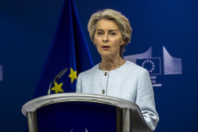 October 2, 2024, Brussels, Bxl, Belgium: Ursula Von der Leyen , the president of the European Commission talks to the press prior to the bilateral meeting with British prime minister at European Commission headquarters in Brussels, Belgium on 02/10/2024 b