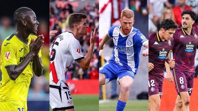 Los futbolistas Pape Gueye (Villarreal), Gerard Gumbau (Rayo Vallecano), Carlos Vicente (Alavés) y Mario Martín y Kike Pérez (Valladolid).