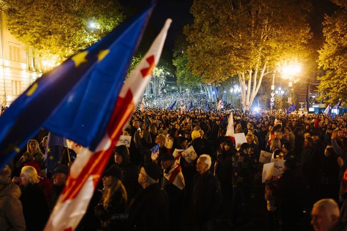 October 20, 2024, Tbilisi, Tbilisi, Georgia (Europe: Tens of thousands of people took part in a pro-European rally in Tbilisi, Georgia, a few days before parliamentary elections seen as a crucial test for the country's democracy and its bid to join the 