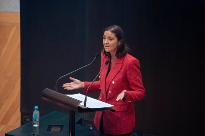 La portavoz del Grupo Municipal Socialista de Madrid, Reyes Maroto Illera, interviene durante un pleno del Ayuntamiento de Madrid, en el Palacio de Cibeles, a 29 de octubre de 2024, en Madrid (España).