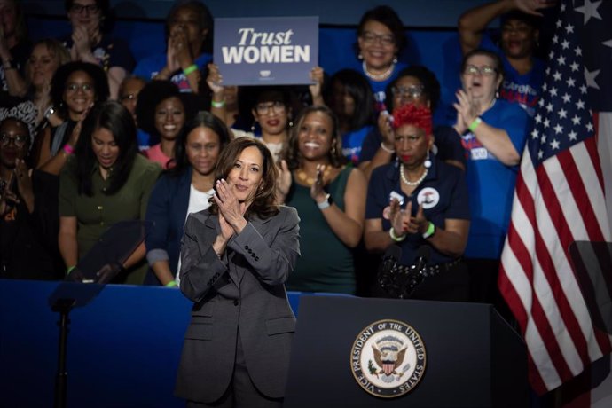 Archivo - Kamala Harris, vicepresidenta de Estados Unidos, en un acto electoral