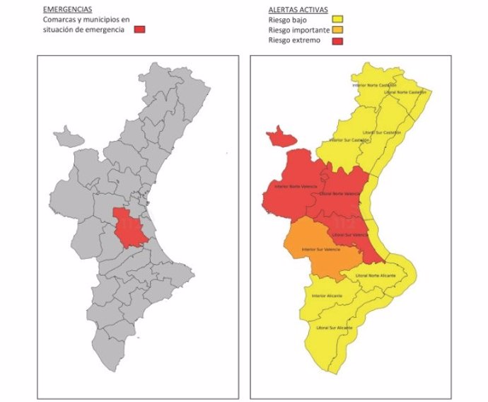 Alertas activas por en la Comunitat Valenciana por la DANA de este martes, a las 10 horas