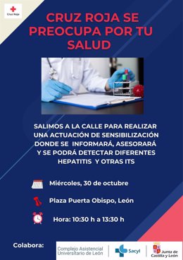 Cartel de las pruebas gratuitas de detección de Hepatitis y VIH organizadas por Cruz Roja en León.