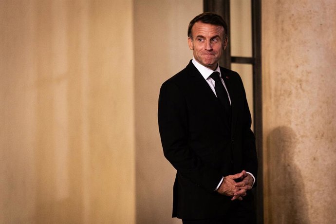 October 22, 2024, Paris, France: The French President Emmanuel Macron seen at the entrance at the Elysee Palace, before the meeting with Viktor Orban, the Prime-Minister of Hungary. The French President Emmanuel Macron welcomed Viktor Orban, the Prime-M