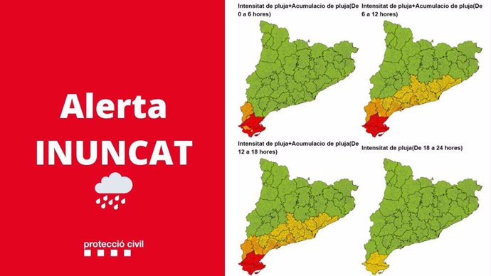 Mapas de lluvias intensas previstas para este martes por la noche y este miércoles en Catalunya