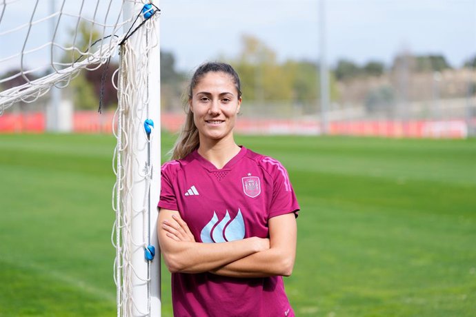Laia Aleixandri poses for photo after an interview for Europa Press during the training session of Spain Women Team at Ciudad del Futbol on October 22, 2024, in Las Rozas, Madrid, Spain.