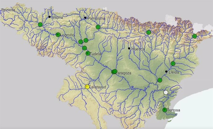 Estado de los caudales en la Confederación Hidrográfica del Ebro (CHE).