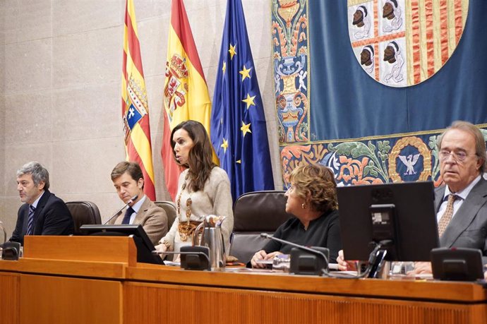 La presidenta de las Cortes de Aragón, Marta Fernández, interviene en la sesión plenaria, suspendida en solidaridad con las víctimas de la DANA.