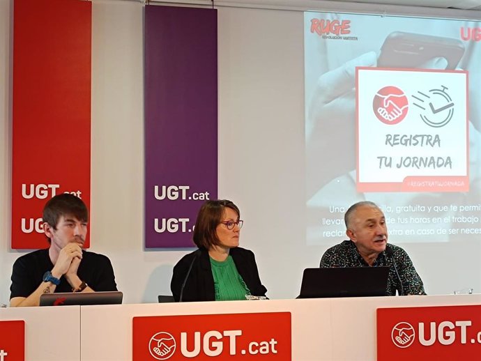 Presentación de la app de UGT para el registro de la jornada este miércoles en Barcelona