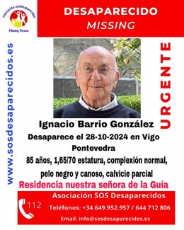 Alerta de desaparición del sacerdote Ignacio Barrio González en Vigo