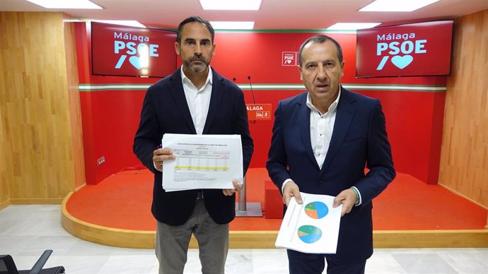 El secretario general del PSOE de Málaga, Daniel Pérez, junto al coordinador del gabinete parlamentario, José Luis Ruiz Espejo.