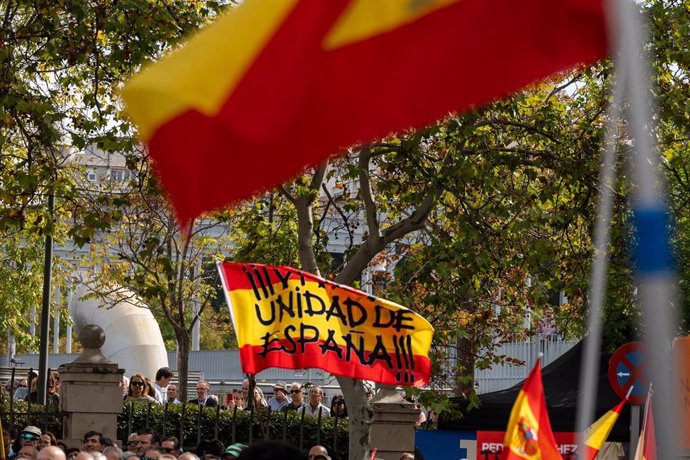 Una bandera española durante una concentración.