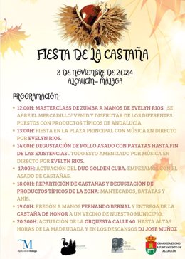 Cartel con el programa de la Fiesta de la Castaña de Alcaucín que se ha trasladado al domingo 3 de noviembre.