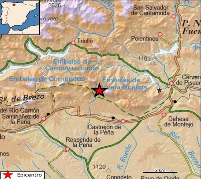 La localidad palentina de Castrejón de la Peña registra un terremoto de magnitud 2,5.