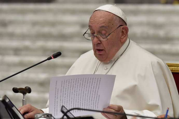 Vatican: NO LIBRI** Italy, Rome, Vatican, 2024/10/26.Pope Francis attends the Second Session of the 17th Ordinary General Assembly of the Synod of Bishops at the Paul VI audience hall  in The Vatican. . Photograph by VATICAN MEDIA   / Catholic Press Photo