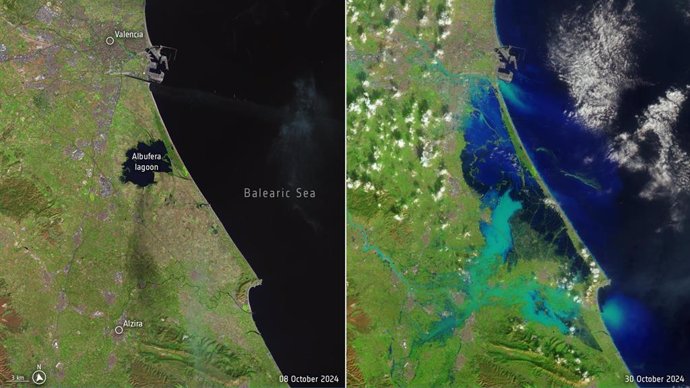 La ESA publica imágenes por satélite de las inundaciones en Valencia para ayudar con las labores de rescate