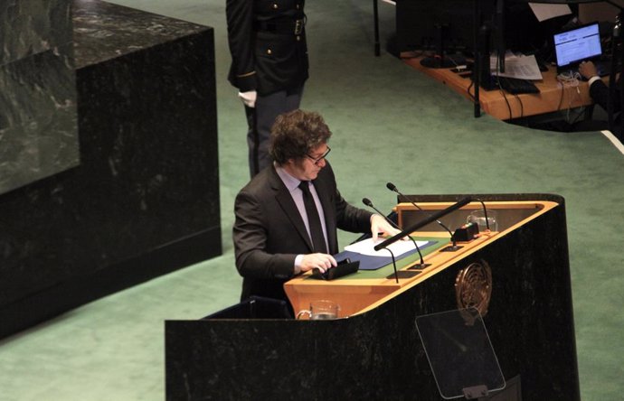 Archivo - September 24, 2024, New York City, New York: (NEW) Argentinian President Milei Speaks at UNGA 79 in New York. September 24, 2024, New York, USA: The President of Argentina, His Excellency Javier Gerardo Milei speaks during the United Nations Gen