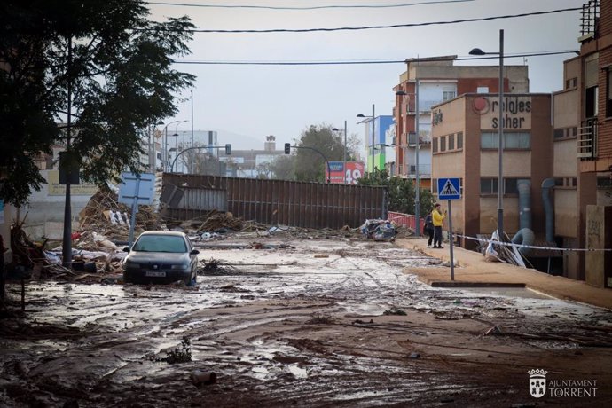 Imagen de la localidad de Torrent afectada por la DANA