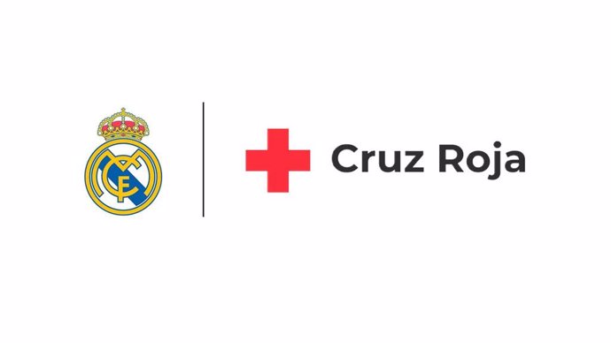 El escudo del Real Madrid junto al logo de la Cruz Roja.