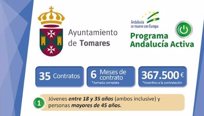 Tomares pone en marcha el programa de empleo 'Andalucía Activa' para crear 35 nuevos puestos de trabajo.