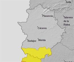 El sur de Badajoz en aviso amarillo por lluvia y tormentas