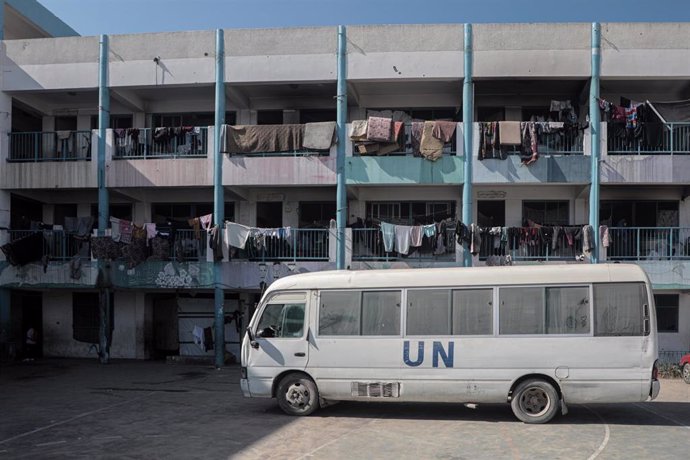 GAZA, Oct. 30, 2024  -- A shelter affiliated with the United Nations Relief and Works Agency for Palestine Refugees in the Near East (UNRWA) is pictured in the southern Gaza Strip city of Khan Younis, on Oct. 29, 2024. UN Secretary-General Antonio Guterre