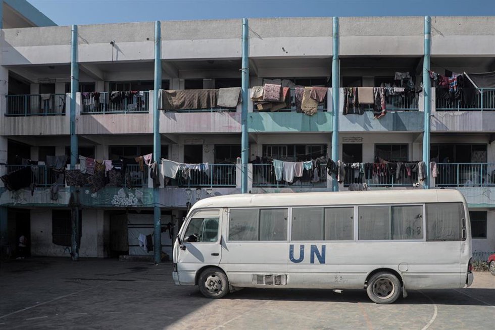 GAZA, Oct. 30, 2024 -- A shelter affiliated with the United Nations Relief and Works Agency for Palestine Refugees in the Near East (UNRWA) is pictured in the southern Gaza Strip city of Khan Younis, on Oct. 29, 2024. UN Secretary-General Antonio Guter