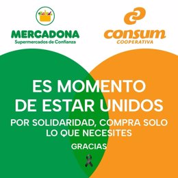 Mercadona y Consum se unen para pedir "calma y responsabilidad" a la ciudadanía al hacer la compra