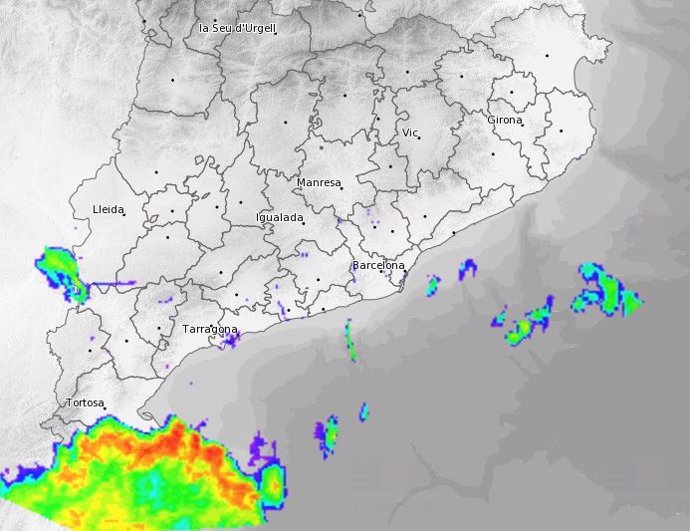 Radar de precipitaciones del Servei Meteorològic de Catalunya (Meteocat), pasadas las 9.20 horas de este domingo