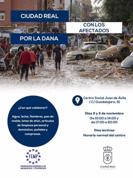 El Ayuntamiento de Ciudad Real ha puesto en marcha un dispositivo solidario de ayuda urgente para los afectados por la DANA.