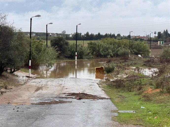 Balsa de agua en un camino del municipio de Aljaraque (Huelva).