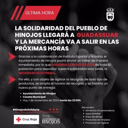 Cartel de la recogida en Hinojos de productos de primera necesidad para Valencia.