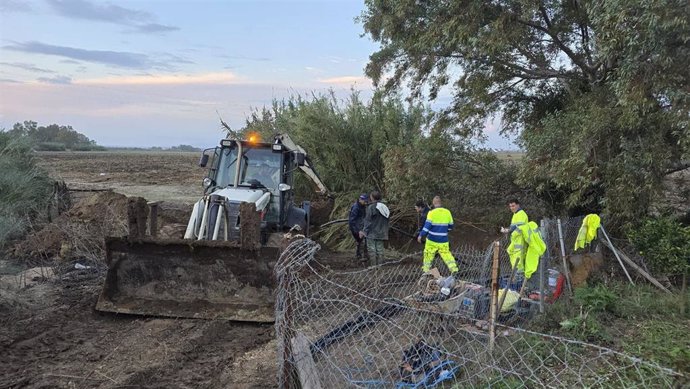 Operarios durante las obras de sustitución.