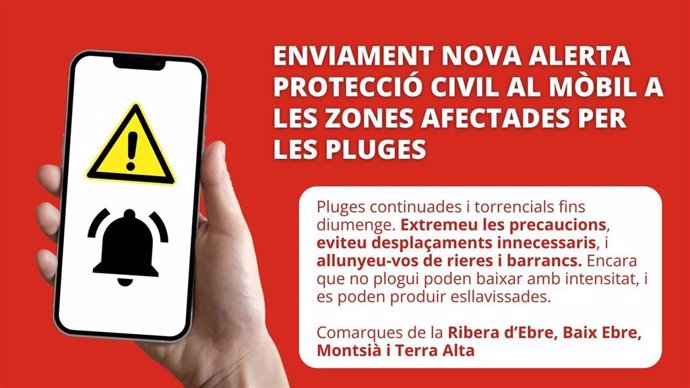 Aviso de alertas a teléfonos móviles de Protecció Civil