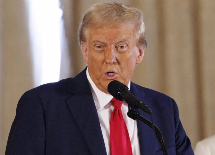 October 29, 2024, Miami, Fl: Republican presidential nominee former President Donald Trump speaks about his campaign during a news conference on Tuesday, Oct. 29, 2024, at his Mar-a-Lago estate in Palm Beach, Florida.