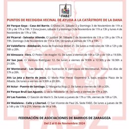 Listado de asociaciones de vecinos de Zaragoza que recogen donaciones para los afectados por la DANA