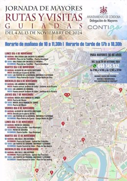 Cartel del programa de rutas y visitas guiadas para mayores en Córdoba.