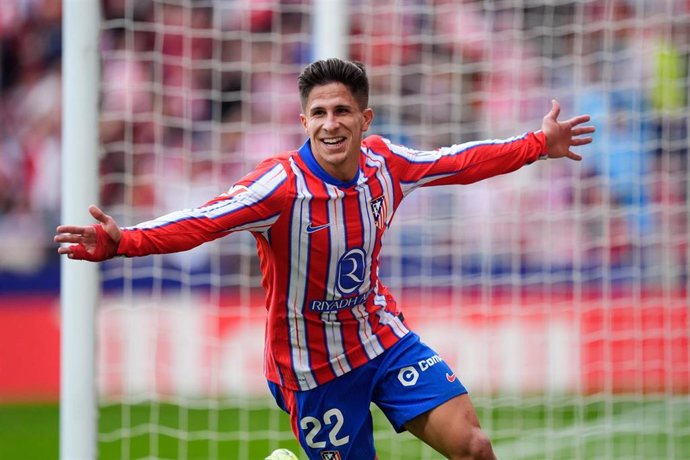 Giuliano Simeone of Atletico de Madrid celebrates a goal during the Spanish League, LaLiga EA Sports, football match played between Atletico de Madrid and UD Las Palmas at Riyadh Air Metropolitano stadium on November 3, 2024, in Madrid, Spain.