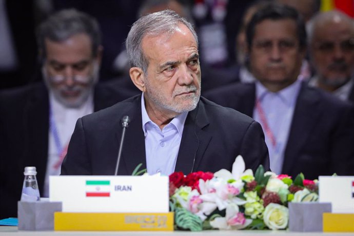 October 24, 2024, Kazan, Russia: From left, Iranian President MASOUD PEZESHKIAN attends the Outreach/BRICS Plus format session at the BRICS Summit in Kazan, Russia.