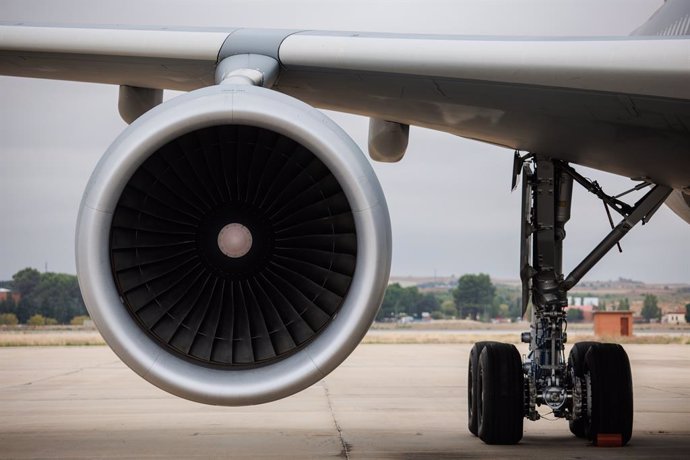 Archivo - Turbina de un Airbus A330 durante la presentación del logo que se ha diseñado con motivo del X aniversario de la proclamación del Rey, en la base aérea de Torrejón de Ardoz, a 25 de septiembre de 2024, en Torrejón de Ardoz, Madrid (España). 