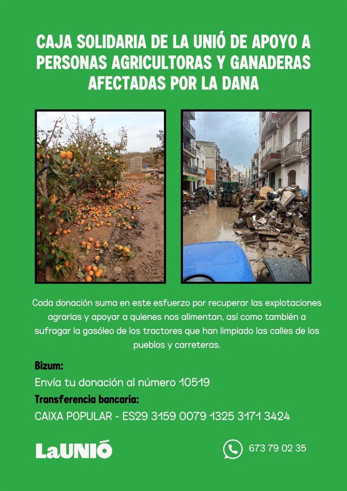 Campaña de donaciones para agricultores y ganaderos por la DANA