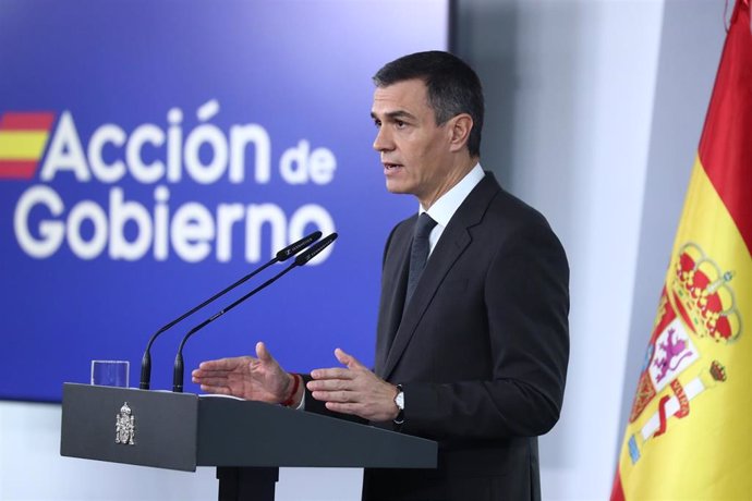 El presidente del Gobierno, Pedro Sánchez, durante su comparecencia ante los medios de comunicación, en el Palacio de la Moncloa, a 2 de noviembre de 2024, en Madrid (España)