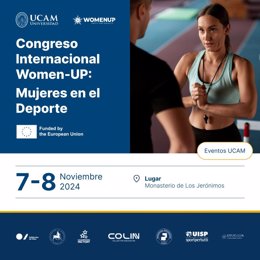 Cartel del Congreso Internacional 'Women-UP: Mujeres en el deporte', que se celebra esta semana en el Campus de Los Jerónimos