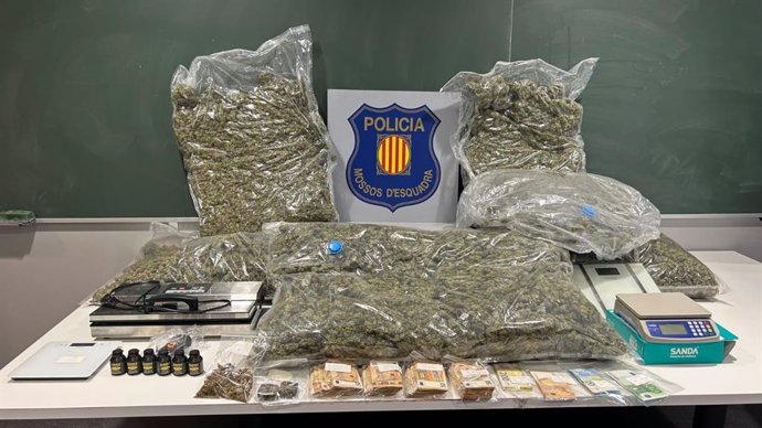 Marihuana incautada por los Mossos d'Esquadra entre el vehículo y el domicilio de un joven de 24 años detenido en Gràcia