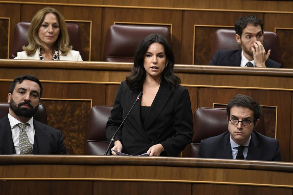 La portavoz de VOX en el Congreso, Pepa Millán, interviene durante una sesión de control al Gobierno, en el Congreso de los Diputados, a 23 de octubre de 2024, en Madrid (España).