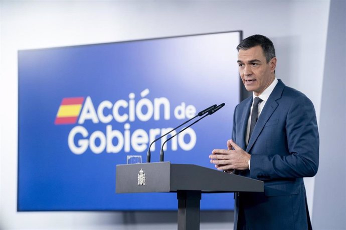 El presidente del Gobierno, Pedro Sánchez, durante una rueda de prensa, posterior al Consejo de Ministros, en el Palacio de La Moncloa, a 5 de noviembre de 2024, en Madrid (España).